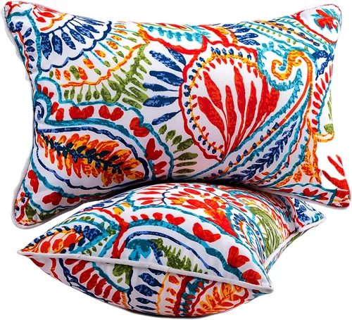 Miniatura 17 de JMGBird Juego de 2 almohadas lumbares para exteriores con relleno de algodón PP para muebles de patio, almohadas decorativas de 12 x 20 pulgadas
