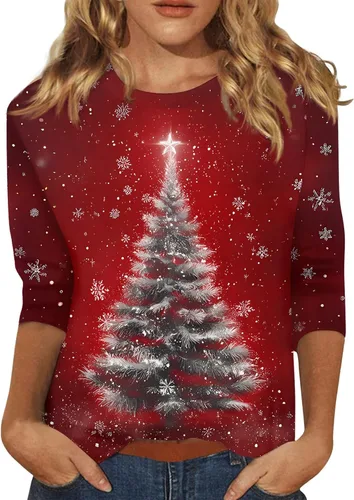 Miniatura 48 de Camisetas de manga 3/4 para mujer, cuello redondo, holgadas, casuales, con estampado floral, camisetas de moda para el trabajo de negocios