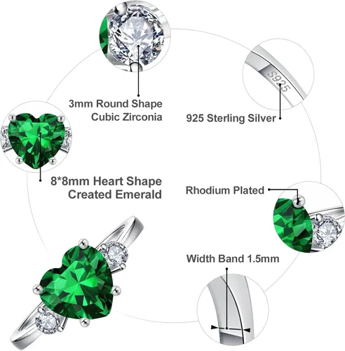 Miniatura 3 de BONLAVIE Anillo de compromiso de plata de ley 925 para mujer, 2.25 quilates, creado con zafiro azul, talla esmeralda verde, anillo de compromiso