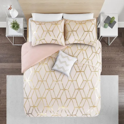 Miniatura 10 de Comfort Spaces Vivian juego de edredón ultra suave para todas las estaciones, ligero y moderno, ropa de cama con estampado geométrico, metálico