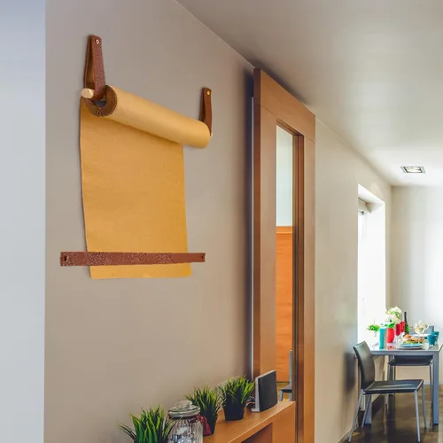 Miniatura 7 de Lincia - Dispensador de rollo de papel kraft de 10 cm montado en la pared, 50 metros, marrón, para listas de la compra, notas, manualidades, papel