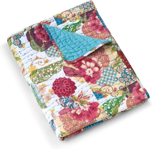 Miniatura 10 de Greenland Home Jewel Manta de Tiro 100% Algodón con Acolchado Estilo Kantha, Multicolor