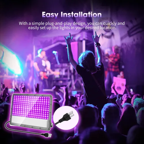 Miniatura 6 de Luz LED negra de 300 W: luz de inundación UV enchufable de 110 V para fiesta de neón brillante, Halloween, decoración de Navidad y exhibiciones