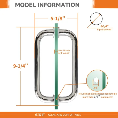 Miniatura 3 de CKB Manija de puerta de ducha de 8 pulgadas, tirador de puerta de vidrio de ducha de espalda a trasera, compatible con vidrio de 1/4 a 1/2 pulgadas