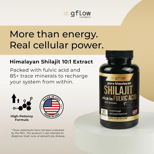 Miniatura 2 de gflow vitamins Shilajit Rico en ácido fúlvico y más de 85 minerales traza Suplemento de máxima potencia para combatir la fatiga Fabricado