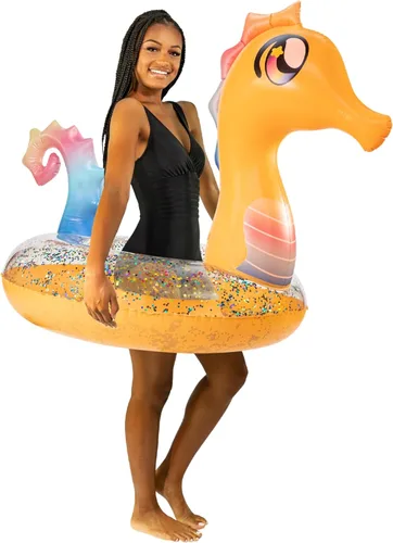 PoolCandy Tubos inflables de piscina y anillos de natación para animales Sunburst Orange Seahorse - Anillo de natación para piscina de 48 pulgadas