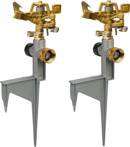 LIULO TOOL Paquete de 2 rociadores de impacto de aleación de zinc para patio, cabezal de rociador de agua pulsante de acero inoxidable en base de