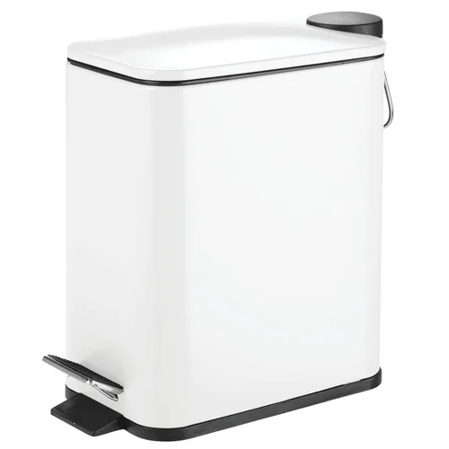 Miniatura 15 de mDesign Cubo de basura rectangular de metal delgado de 1.3 galones con pedal de pie, tapa de cierre fácil, papelera estrecha, contenedor de basura