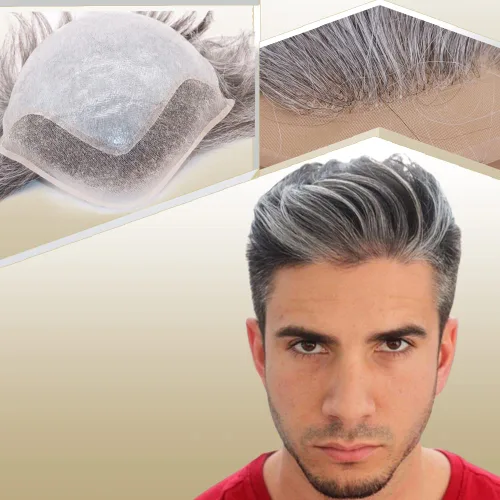 Peluca de cabello humano europeo de repuesto para hombre, encaje suizo frontal, 0.003 in, piel fina, poliuretano, con bucle, 10 x 8 pulgadas, 1B, 1B