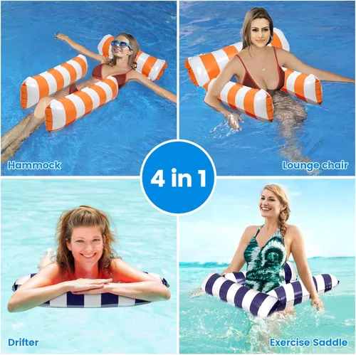 Miniatura 4 de Paquete de 2 flotadores inflables para piscina 4 en 1 con hamaca de piscina con malla en la parte inferior, hamaca inflable de 3 tubos para adultos