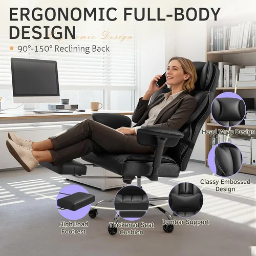 Miniatura 4 de Furmax Silla de oficina grande y alta, silla de juegos de respaldo alto con reposapiés para personas pesadas, silla de oficina ergonómica cómoda