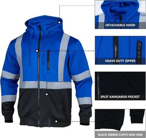 Miniatura 4 de VENDACE Sudadera de forro polar reflectante de alta visibilidad ANSI Clase 1 con capucha desmontable para hombres (Azul real, L)