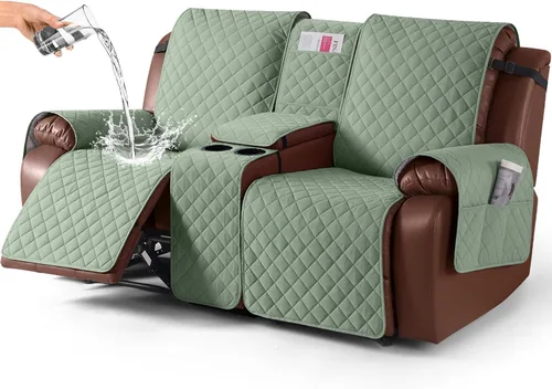 Miniatura 19 de KinCam Funda 100% Impermeable para Loveseat Reclinable con Consola, Fundas Antideslizantes para Sofá Reclinable de 2 Asientos, Funda para Sofá