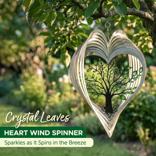 Miniatura 2 de ISEO Molinillo de viento de corazón plateado para patio y jardín con cristales, decoración colgante al aire libre, arte de patio, decoración