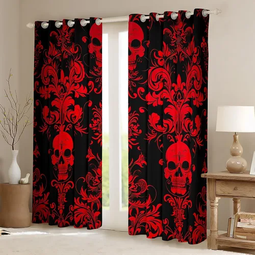 Miniatura 3 de Cortinas y cortinas de damasco rojo para adultos, cortinas opacas barrocas victorianas antiguas, 2 paneles de 42 pulgadas de ancho x 63 pulgadas