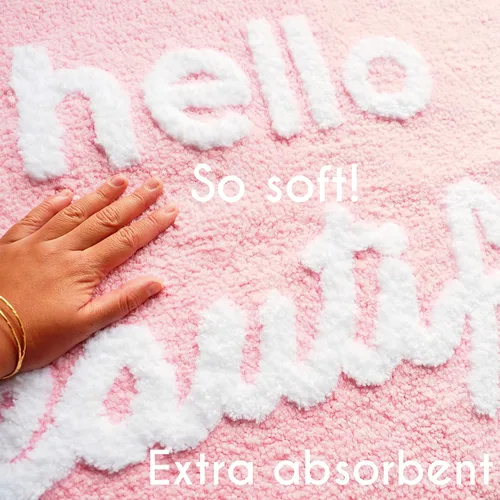 Miniatura 3 de Evovee Hello Beautiful - Alfombra de baño rosa claro, melocotón, coral, linda alfombra de baño para niñas, con texto en inglés "You Look Good