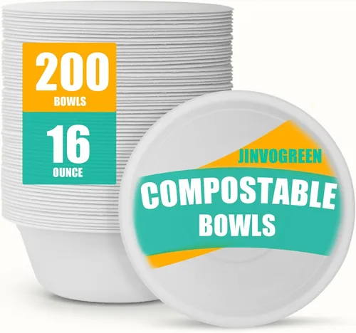 Miniatura 10 de JINVOGREEN 200 Unidades cuencos de papel de 8 onzas, pequeños cuencos desechables compostables, cuenco de bagazo de caña de azúcar biodegradable