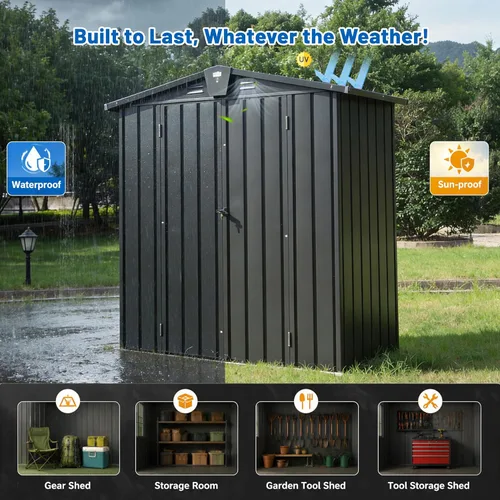 Miniatura 6 de Domi - Cobertizo de almacenamiento de 5 x 3 pies, cobertizos de metal y espacio libre con puerta con doble cerradura, cobertizo pequeño para jardín