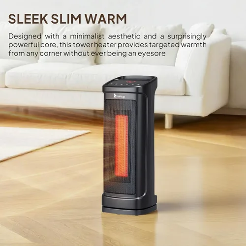 Miniatura 5 de ROVSUN - Calentador de espacio eléctrico de 17''H con control remoto, calentador de torre portátil con oscilación de 70°, temporizador, termostato
