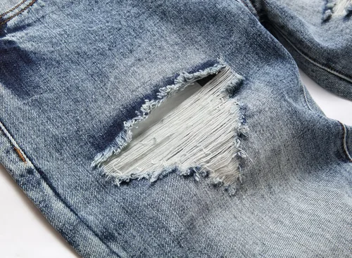Miniatura 5 de OIIIO Pantalón vaquero de pierna recta rasgados para hombre