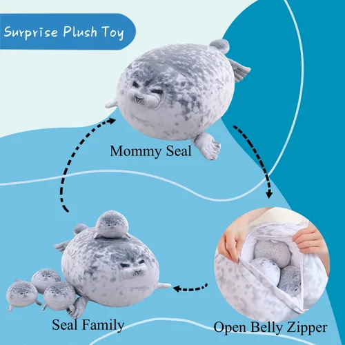 Miniatura 2 de Almohada gordita de 20 pulgadas con 4 bebés, almohada de felpa de sello grande, juguete de peluche suave y lindo para niños y adultos, gran idea