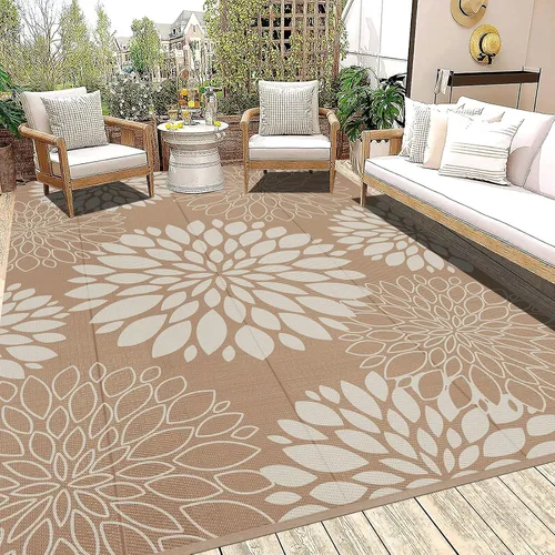 Miniatura 14 de Ileading Alfombra impermeable para exteriores de 5 x 8 pies, reversible, de paja de plástico, portátil, para interiores y exteriores, caravana