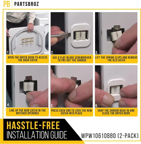 Miniatura 6 de PartsBroz WPW10610880 - Cerradura de puerta (paquete de 2) – Compatible con secadora Whirlpool Maytag Kenmore Roper – Reemplaza AP6983349