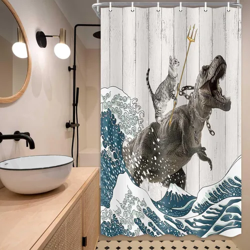 Miniatura 19 de Boziqr Divertidas cortinas de ducha para baño, bonita cortina de baño de elefante, luna, bosque, decoración rústica de granja, tela de poliéster