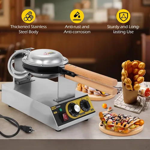 Miniatura 7 de Dyna-Living Burbuja Waffle Maker Comercial Bubble Waffle Iron 1400W Máquina eléctrica de acero inoxidable Hong Kong, máquina de gofres de hojaldre