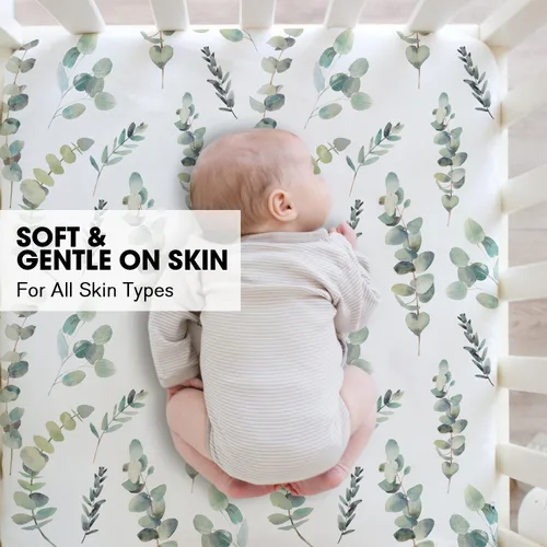 Miniatura 4 de Little Grape Land Sábanas para cuna para niños y niñas, 2 unidades, sábana bajera ajustable para cuna de tamaño estándar y colchón para niños Verde