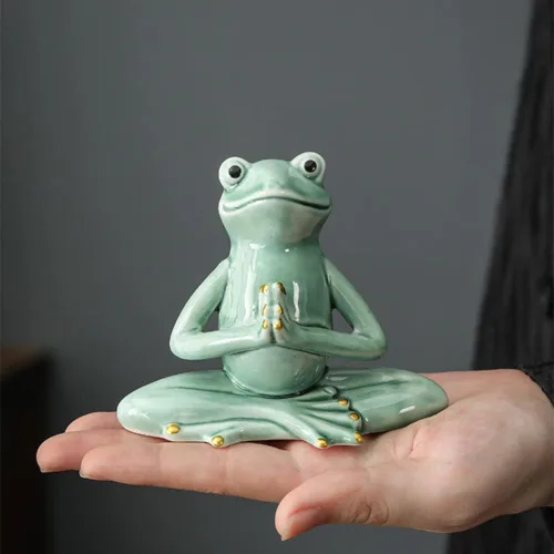 Miniatura 7 de OwMell Rana Zen de Cerámica para Decoración, Estatua de Rana en Pose de Yoga para Meditación Cerámica para Decoración Zen del Hogar - Namaste