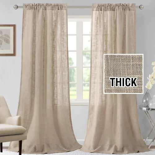 Miniatura 11 de H.VERSAILTEX Cortinas de lino de 84 pulgadas de largo, mezcla de lino natural, cortinas para sala de estar, cortinas texturizadas de lino