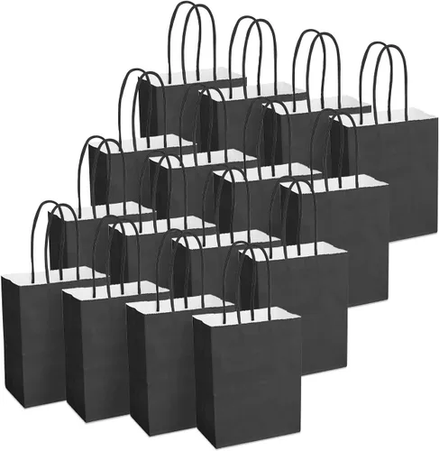 Miniatura 9 de DjinnGlory Paquete de 60 mini bolsas de papel negro para regalos de fiesta con asas a granel de 6.3 x 4.7 x 2.75 pulgadas para regalos de cumpleaños