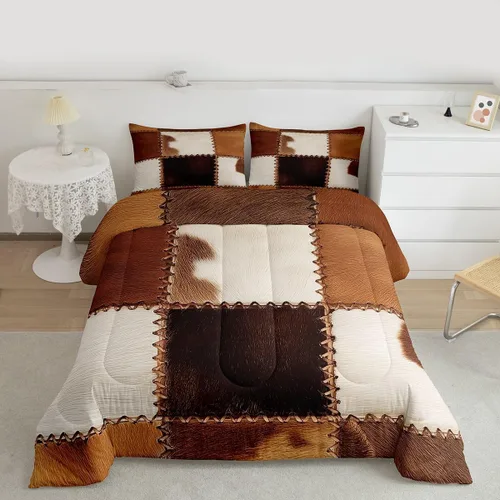 Miniatura 2 de Juegos de ropa de cama de piel de vaca con patchwork, edredón con estampado de piel de vaca, juego de edredón de animales de granja para niños