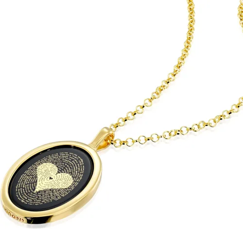 Miniatura 6 de Love Necklace with I Love You inscribed in 120 languages in Miniature Text of Pure Gold on a Romantic Onyx Pendant for Women, 18" Rolo Chain