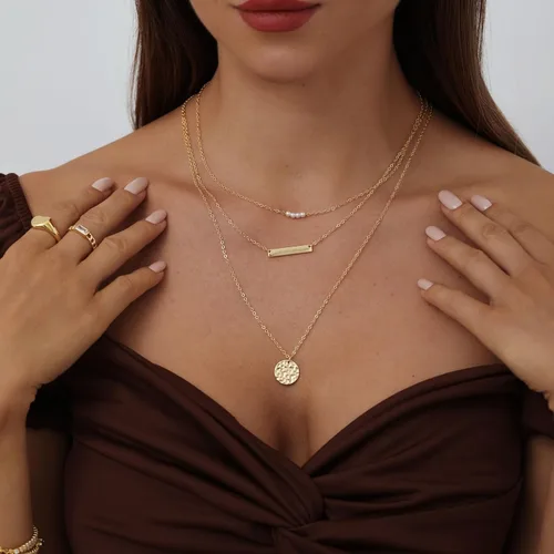 Miniatura 2 de ASCOMY Collares en capas para mujer, delicado collar de oro de 14 quilates chapado en oro de espiga para mujer, collar de cruz de perlas, clip