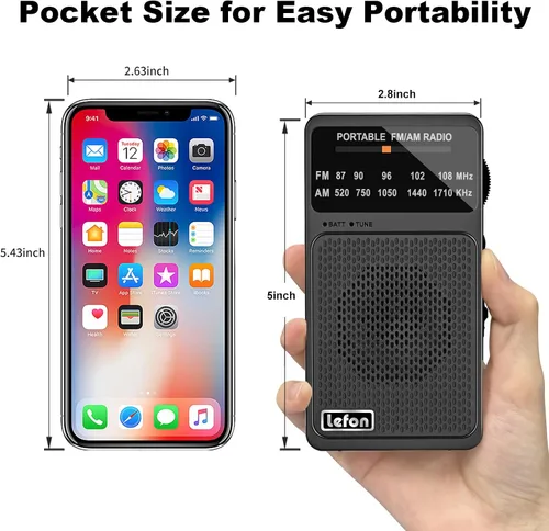 Miniatura 6 de TRELC Radio portátil AM FM, mini radios de transistor a pilas con clip trasero y cordón, excelente recepción, altavoz y conector para auriculares