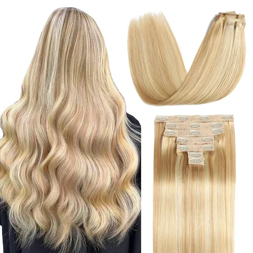 Miniatura 19 de Sisily - Extensiones de cabello con clip de cabello humano real, 30 cm 70 g, balayage de marrón chocolate a rubio, 100% cabello humano Remy