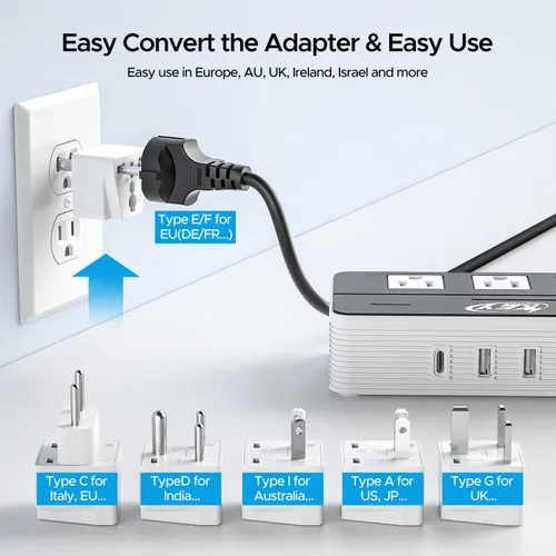 Miniatura 4 de Key Power Convertidor de voltaje reductor de 220 V a 110 V de 230 vatios y adaptador de viaje internacional/convertidor de corriente con puerto