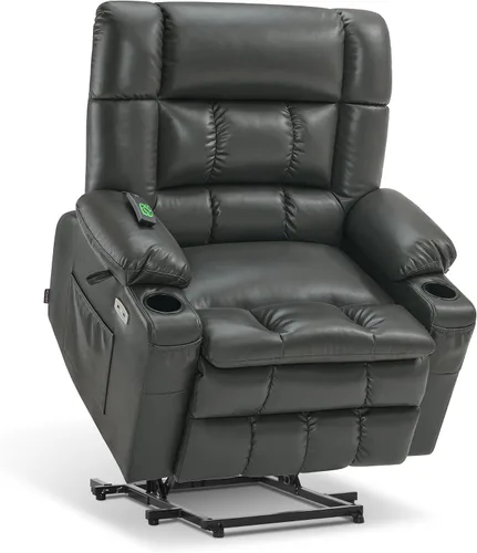 Miniatura 28 de MCombo Silla reclinable eléctrica de motor dual para adultos mayores, silla de elevación plana con calor y masaje, portavasos, puertos USB, piel