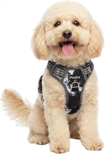 Miniatura 38 de Funfox Arnés para perro sin tirones, arnés de chaleco ajustable para mascotas, material súper suave con mango vertical, fácil control, paseo