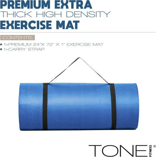 Miniatura 2 de Tone Fitness Esterilla de yoga de 1 pulgada de grosor Alfombrilla de ejercicio antideslizante de alta densidad con correa de transporte para yoga