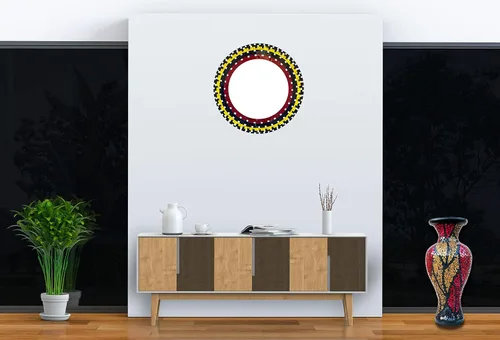 Miniatura 9 de Jarrón de mosaico de 24 pulgadas, cilindro alto hecho de terracota con piezas de mosaico de vidrio rojo, dorado y negro, pieza decorativa hecha a