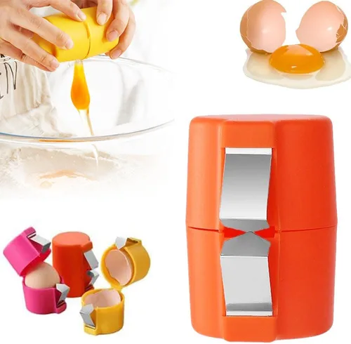 Galleta y pelador de huevos de naranja – Rompe cáscara de huevo de acero inoxidable, separador y cortador para huevos crudos y duros