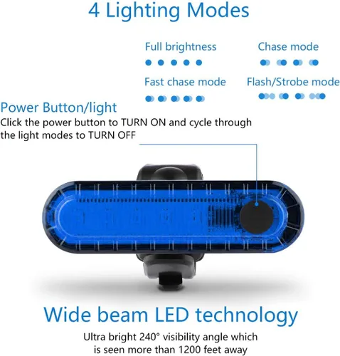 Miniatura 5 de Paquete de 2 luces traseras azules para bicicleta, luces traseras de bicicleta recargables por USB, ultra brillantes, luz trasera LED de alta