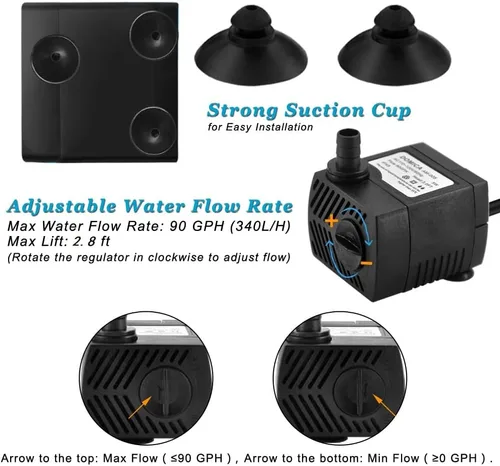 Miniatura 6 de Mini bomba sumergible de 90 GPH, bomba de fuente pequeña (5 W 350 L/H) para fuente de agua, acuarios, pecera, fuente de mesa, fuente para mascotas