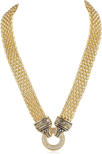 Jewel Jewelry - Collar corto inspirado en el diseñador para mujer, 17.7 in + 2.0 in, cadena de palomitas de maíz, clásico, elegante, vintage,