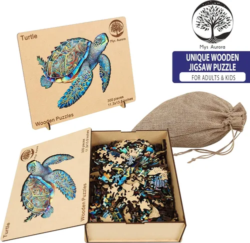 Miniatura 6 de Rompecabezas de madera Mys Aurora, rompecabezas de tortuga marina 300 piezas, rompecabezas de madera único de 5 mm con forma de animal para adultos