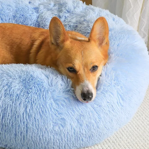 Miniatura 34 de WESTERN HOME WH Cama calmante para perros y gatos, dona acogedora anti-ansiedad, cama redonda cálida y acogedora de piel sintética, suave y azul