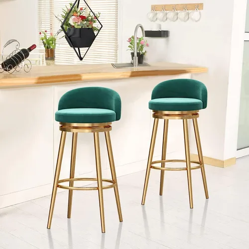 Miniatura 2 de Juego de taburetes de bar giratorios Verdes modernos con respaldo y reposapiés, sillas de cocina ajustables para comedor en isla.